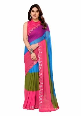 Multi Printed Organza Saree Set With Blouse
