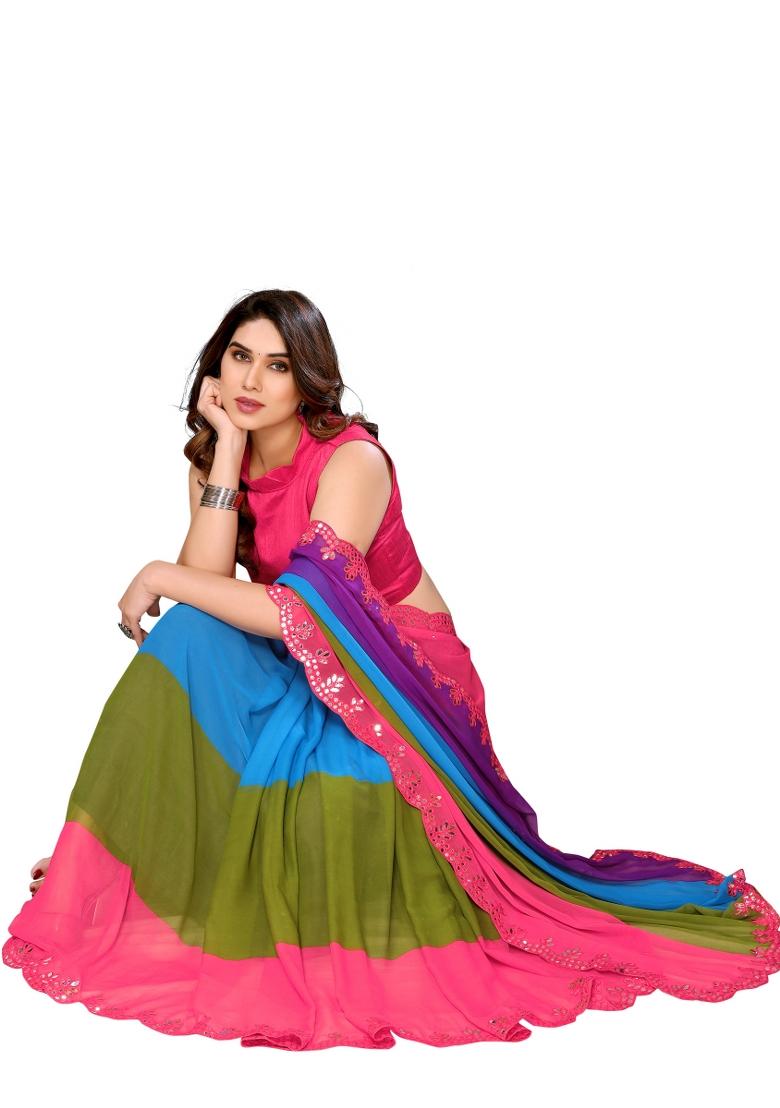 Multi Printed Organza Saree Set With Blouse