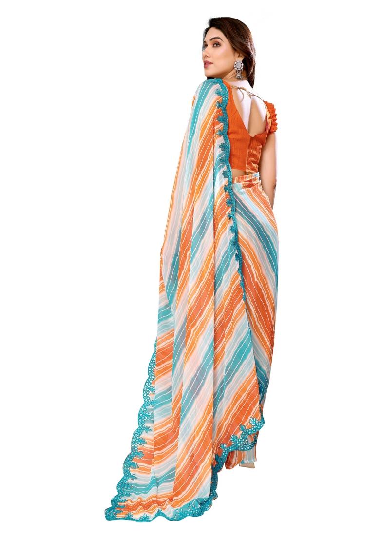 Multi Printed Organza Saree Set With Blouse