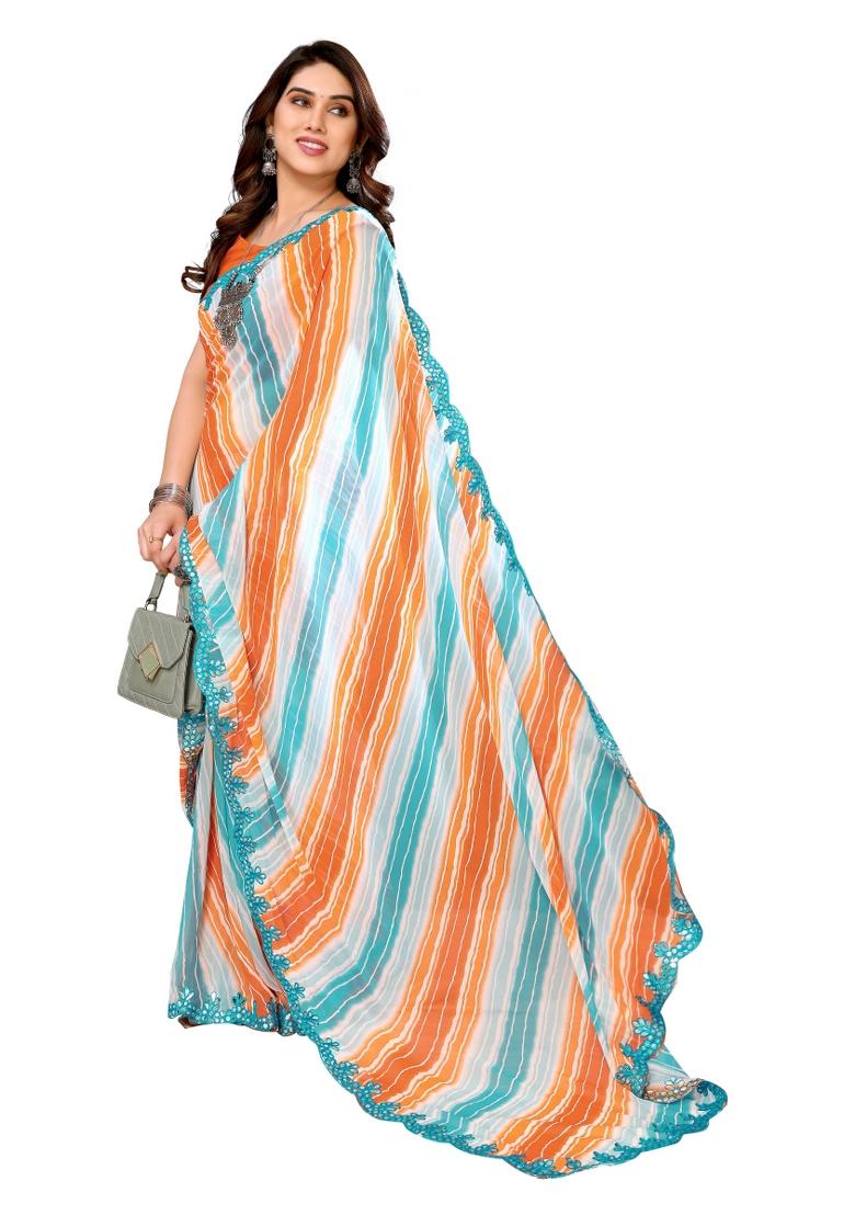 Multi Printed Organza Saree Set With Blouse