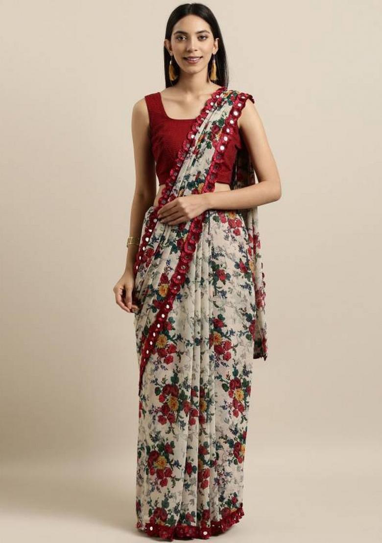 Multi Printed Georgette Saree Set With Blouse