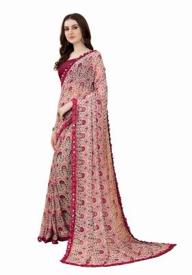 Red Printed Georgette Saree Set With Blouse