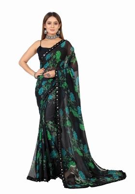 Green Printed Georgette Saree Set With Blouse