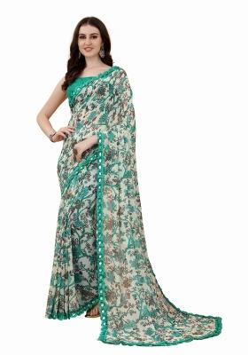 Rama Green Printed Georgette Saree Set With Blouse