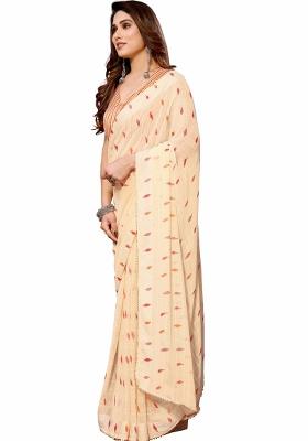 Cream Printed Georgette Saree Set With Blouse