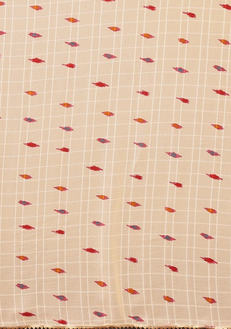 Cream Printed Georgette Saree Set With Blouse