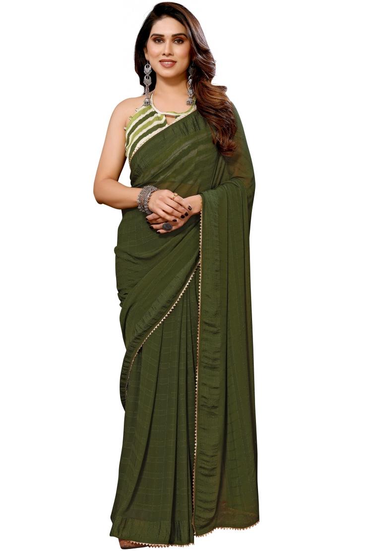 Green Printed Georgette Saree Set With Blouse