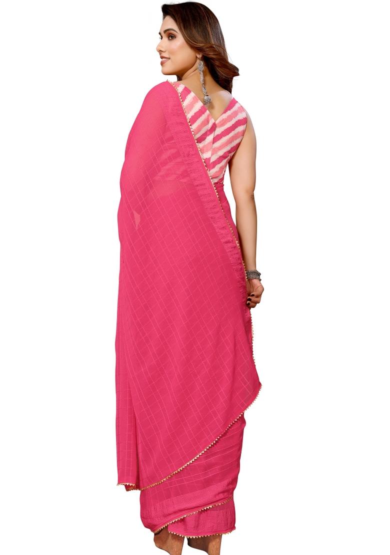 Pink Printed Georgette Saree Set With Blouse