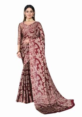 Maroon Printed Chiffon Saree Set With Blouse