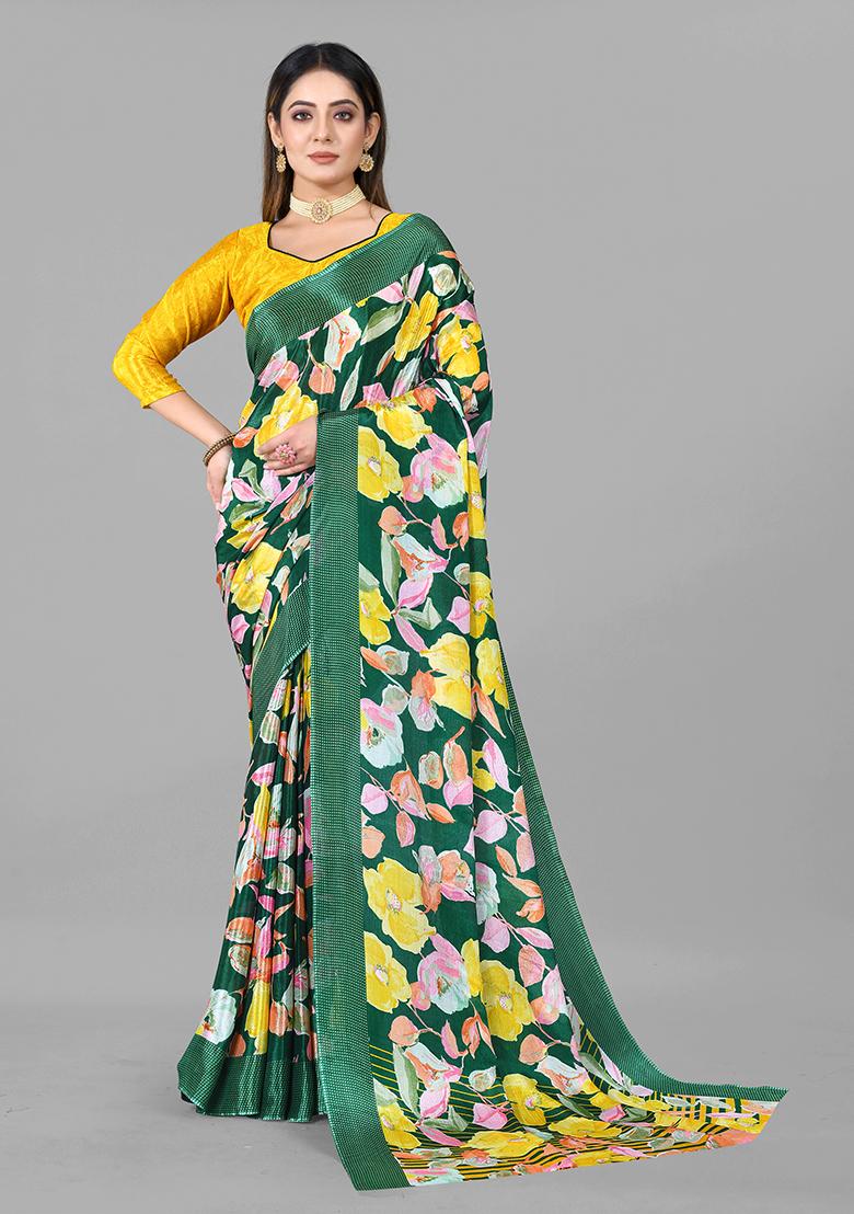 Multi Printed Chiffon Saree Set With Blouse