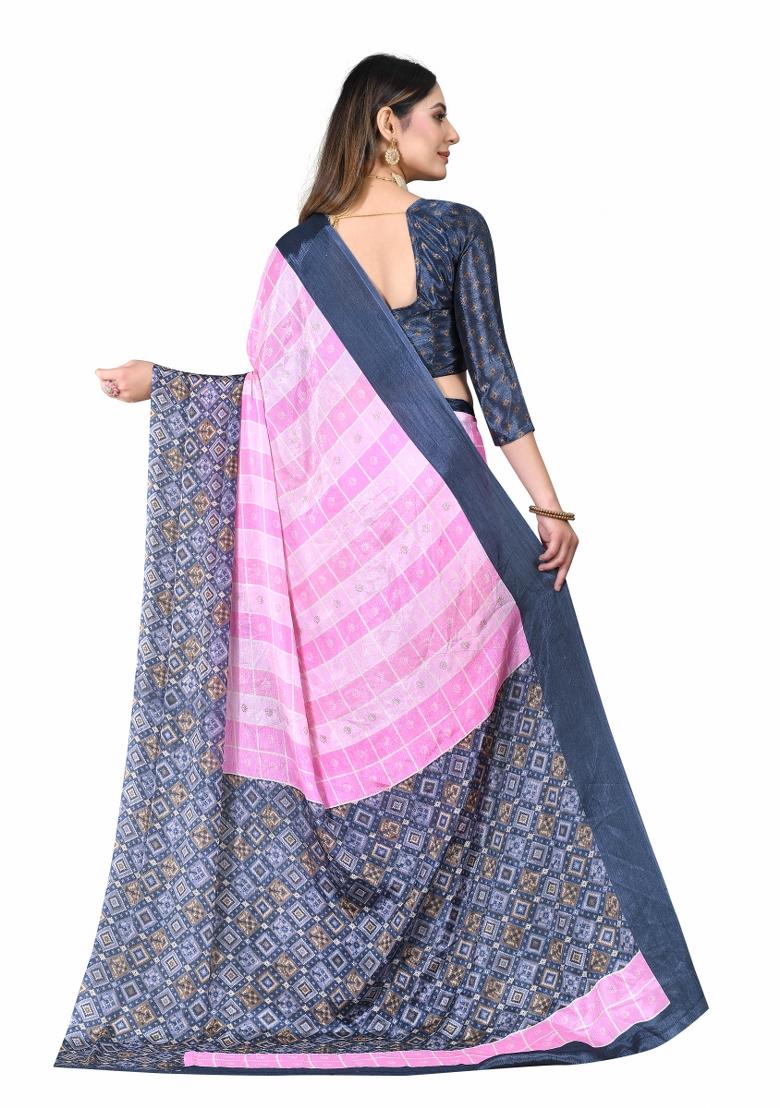 Multi Printed Chiffon Saree Set With Blouse