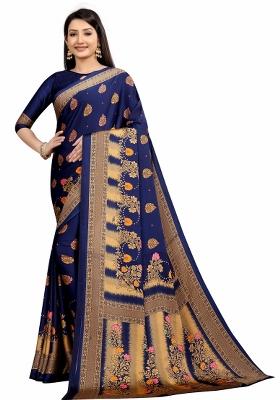 Blue Printed Japan Crepe Saree Set With Blouse