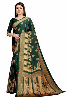 Green Printed Japan Crepe Saree Set With Blouse