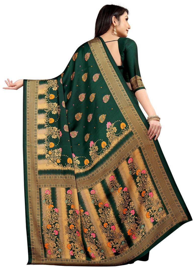 Green Printed Japan Crepe Saree Set With Blouse
