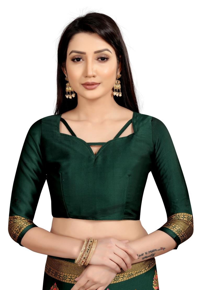 Green Printed Japan Crepe Saree Set With Blouse