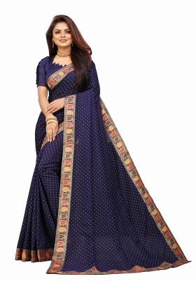 Blue Printed Cotton Saree Set With Blouse