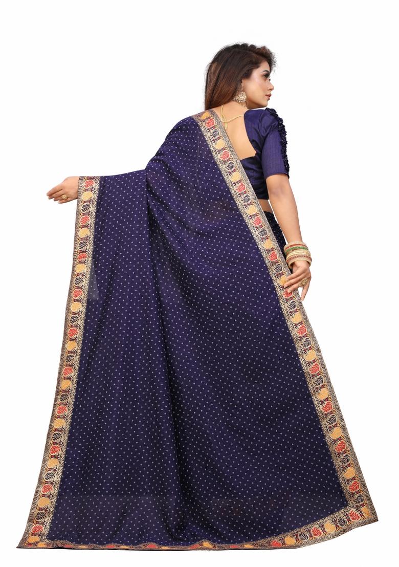 Blue Printed Cotton Saree Set With Blouse