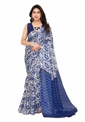 Blue Printed Khadi Saree Set With Blouse