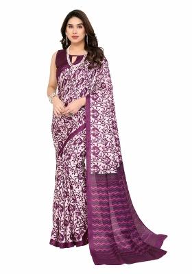 Purple Printed Khadi Saree Set With Blouse
