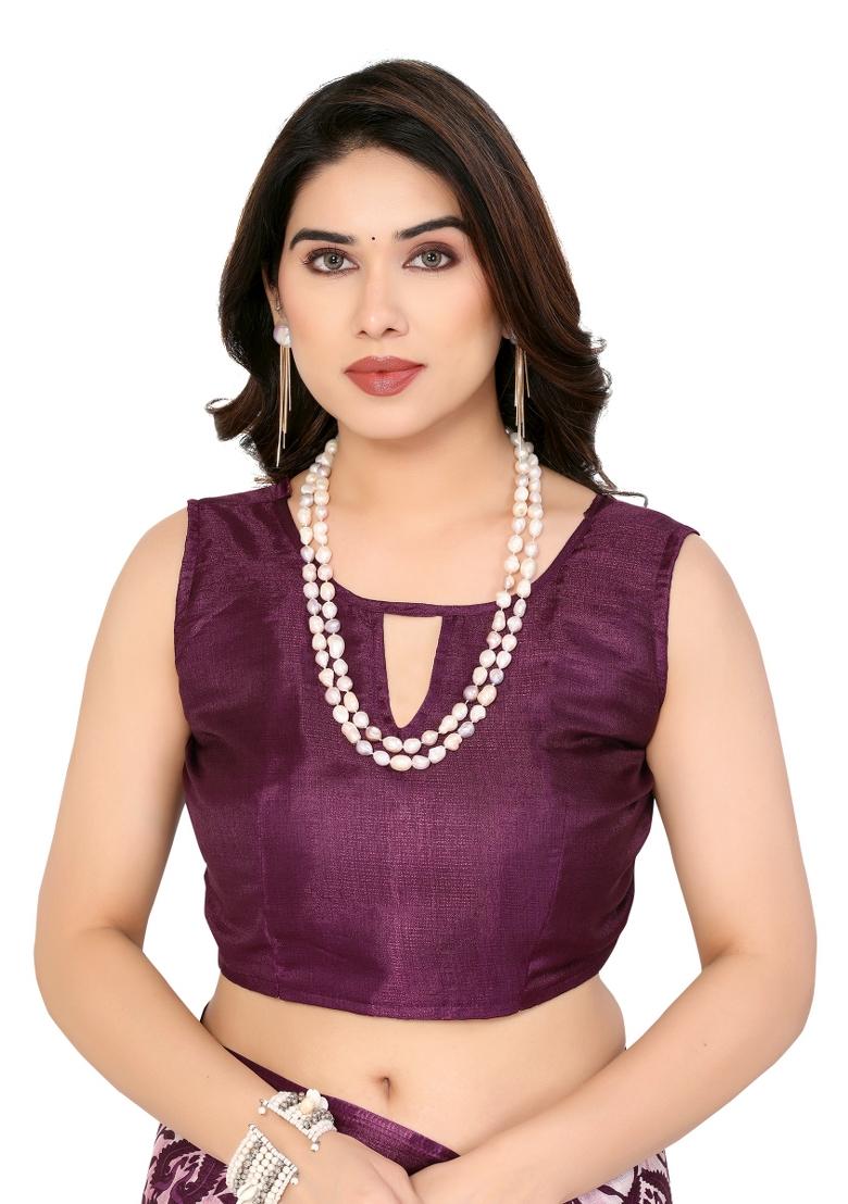 Purple Printed Khadi Saree Set With Blouse