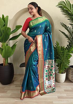 Blue Embroidered Pure Soft Silk Saree Set With Blouse