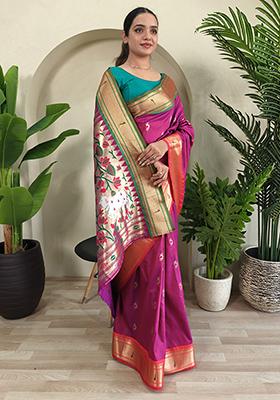 Megenta Embroidered Pure Soft Silk Saree Set With Blouse