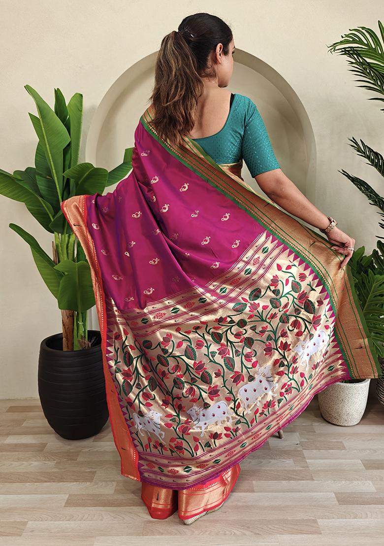 Megenta Embroidered Pure Soft Silk Saree Set With Blouse