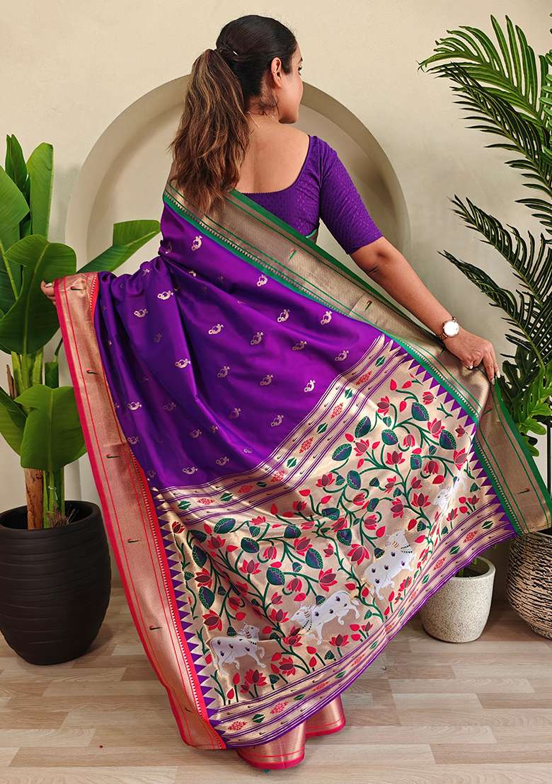 Purple Embroidered Pure Soft Silk Saree Set With Blouse - Indya