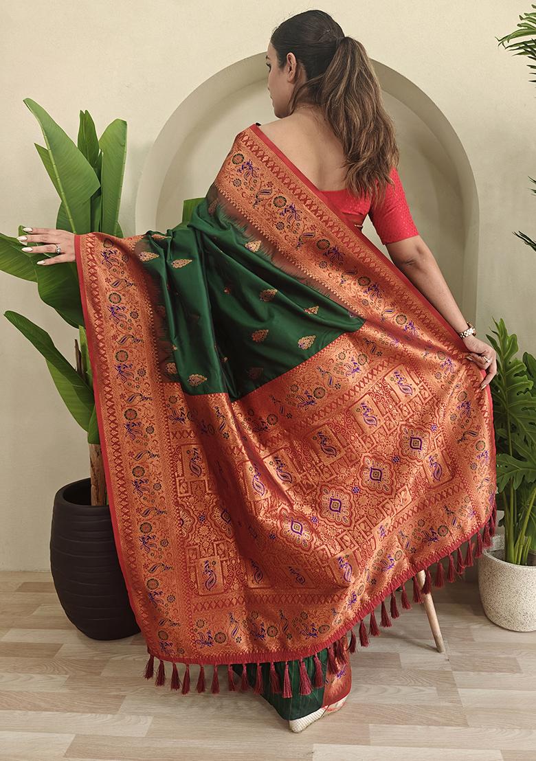 Green Embroidered Pure Soft Silk Saree Set With Blouse