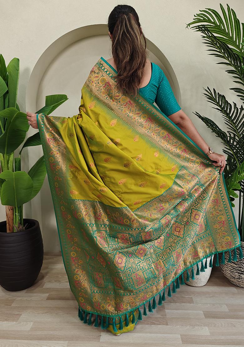 Mustard Yellow Embroidered Pure Soft Silk Saree Set With Blouse