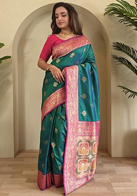 Blue Premium Weaving Benarasi Sarees Pure Soft Banarasi Silk Saree Set With Blouse