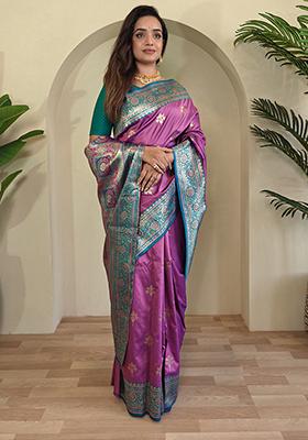 Light Purple Premium Weaving Benarasi Sarees Pure Soft Banarasi Silk Saree Set With Blouse