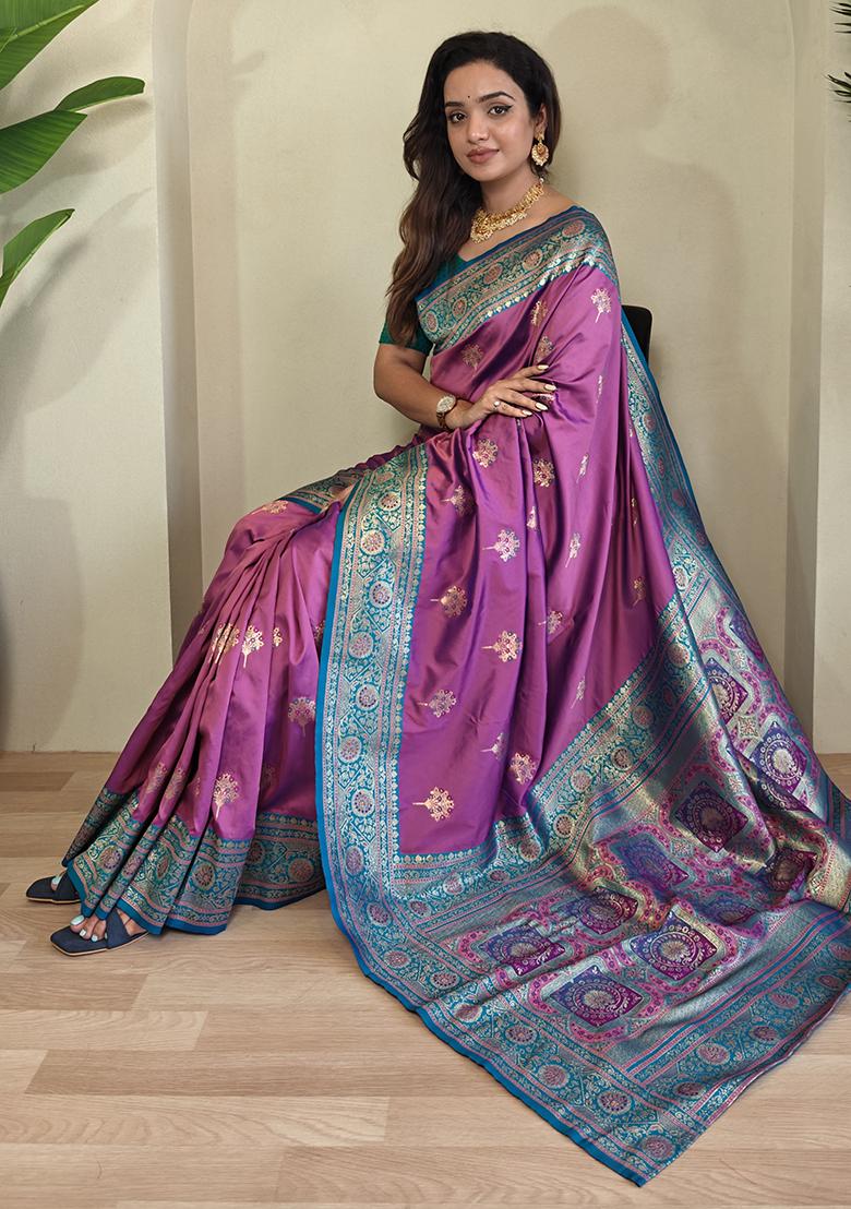 Light Purple Premium Weaving Benarasi Sarees Pure Soft Banarasi Silk Saree Set With Blouse