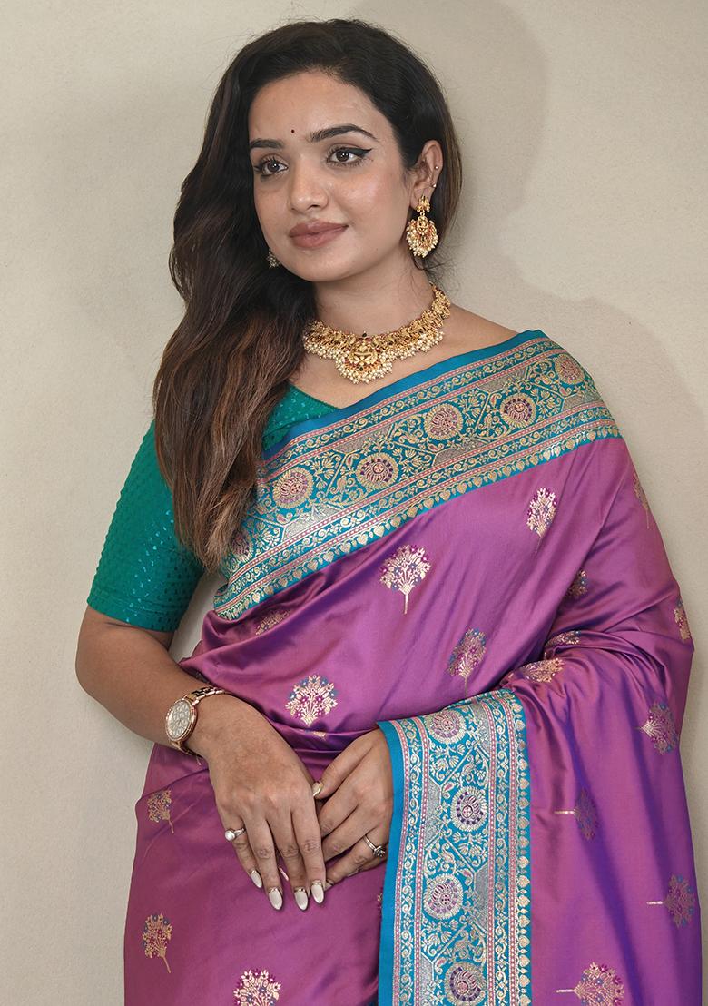 Light Purple Premium Weaving Benarasi Sarees Pure Soft Banarasi Silk Saree Set With Blouse
