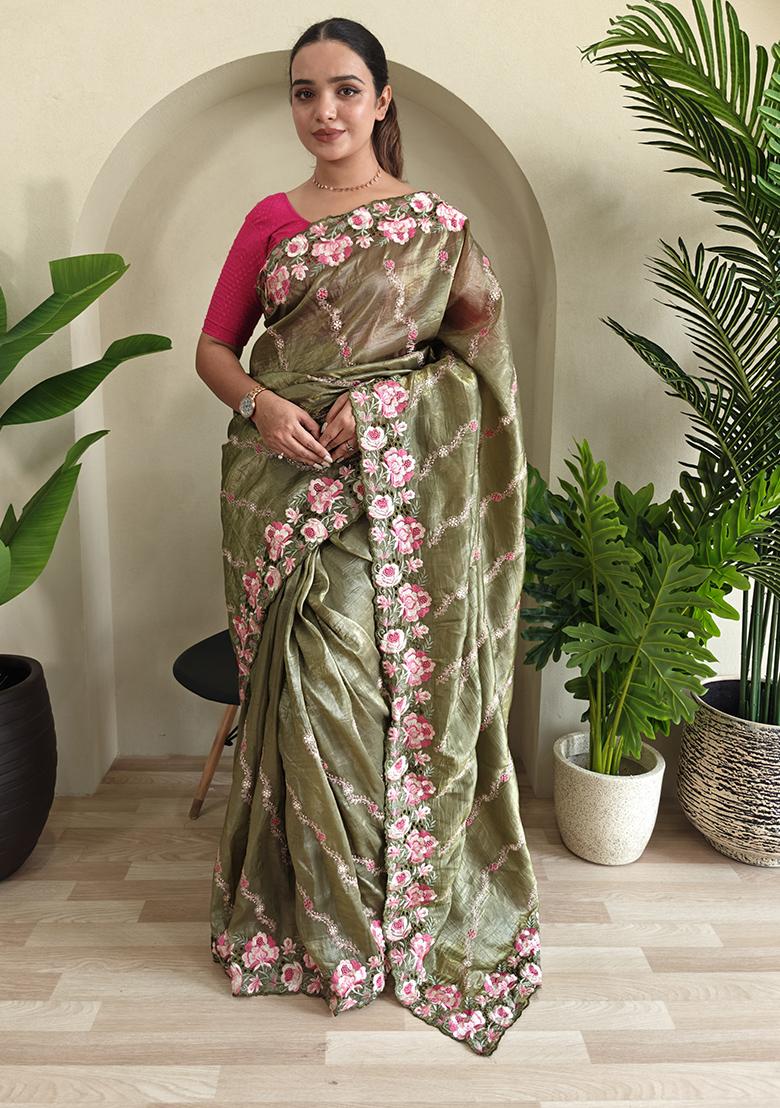 Grey Leheriya Pure Crush Silk Saree Set With Blouse