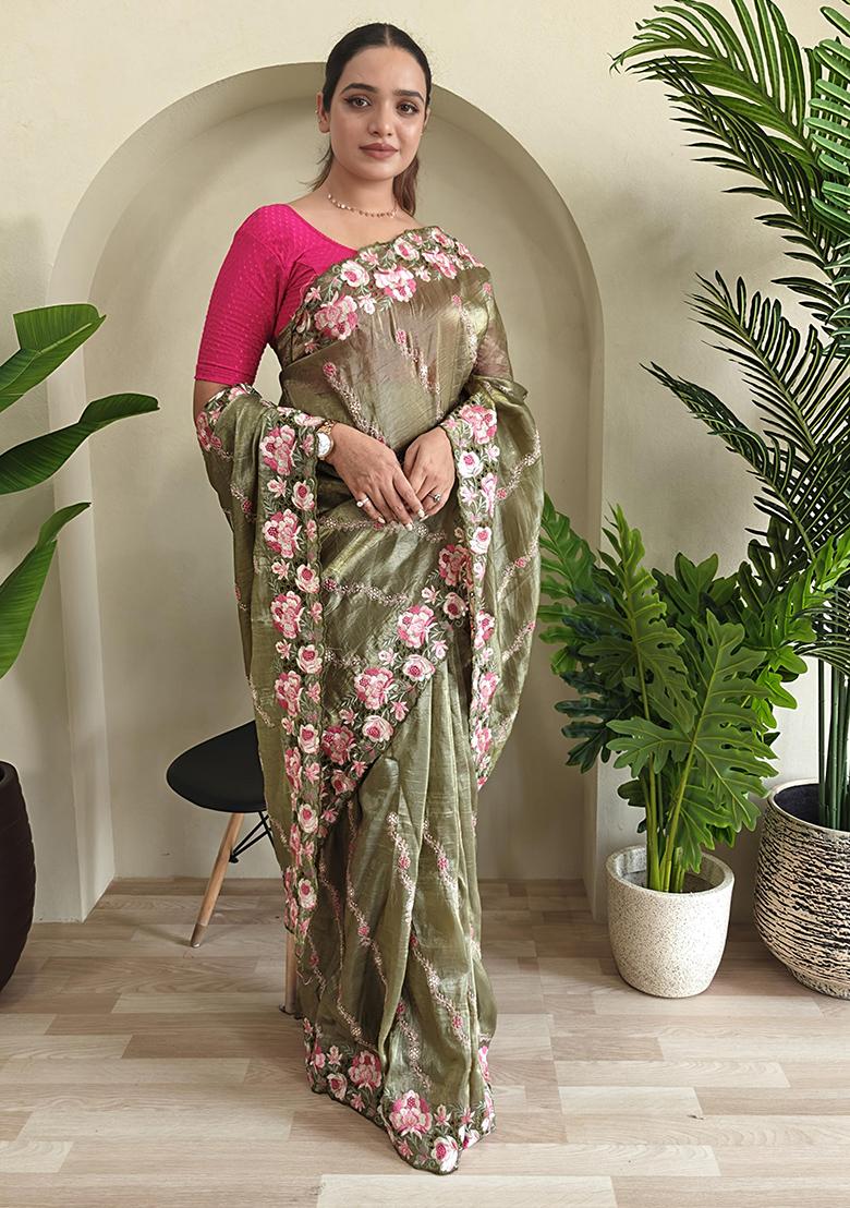 Grey Leheriya Pure Crush Silk Saree Set With Blouse