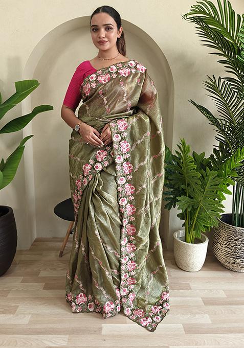 Grey Leheriya Pure Crush Silk Saree Set With Blouse — view on Indya