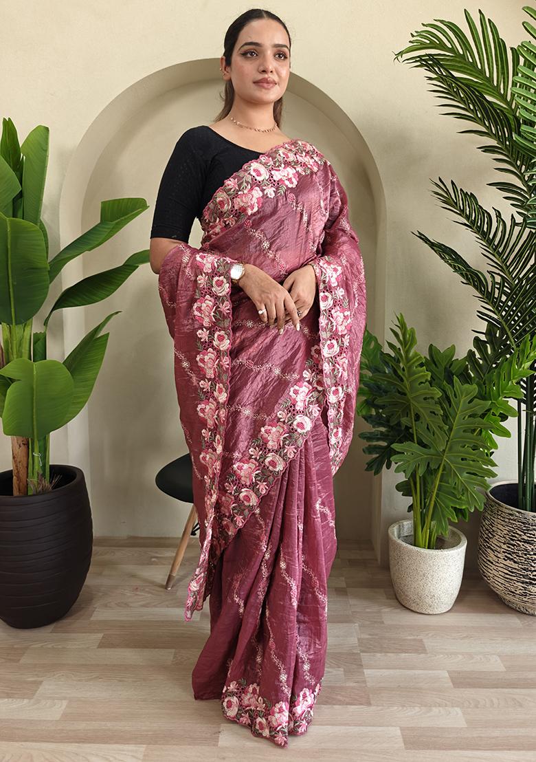 Pink Leheriya Pure Crush Silk Saree Set With Blouse