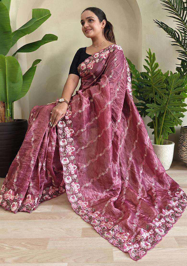Pink Leheriya Pure Crush Silk Saree Set With Blouse