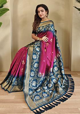 Pink Embroidered Soft Silk Saree Set With Blouse