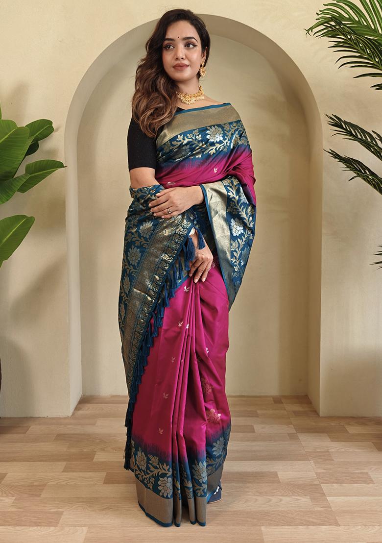 Pink Embroidered Soft Silk Saree Set With Blouse