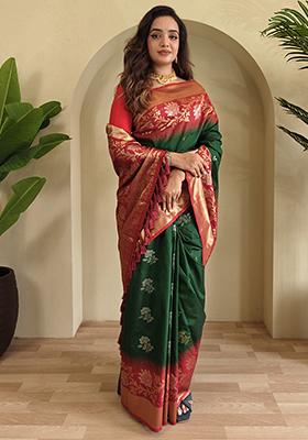 Green Embroidered Soft Silk Saree Set With Blouse