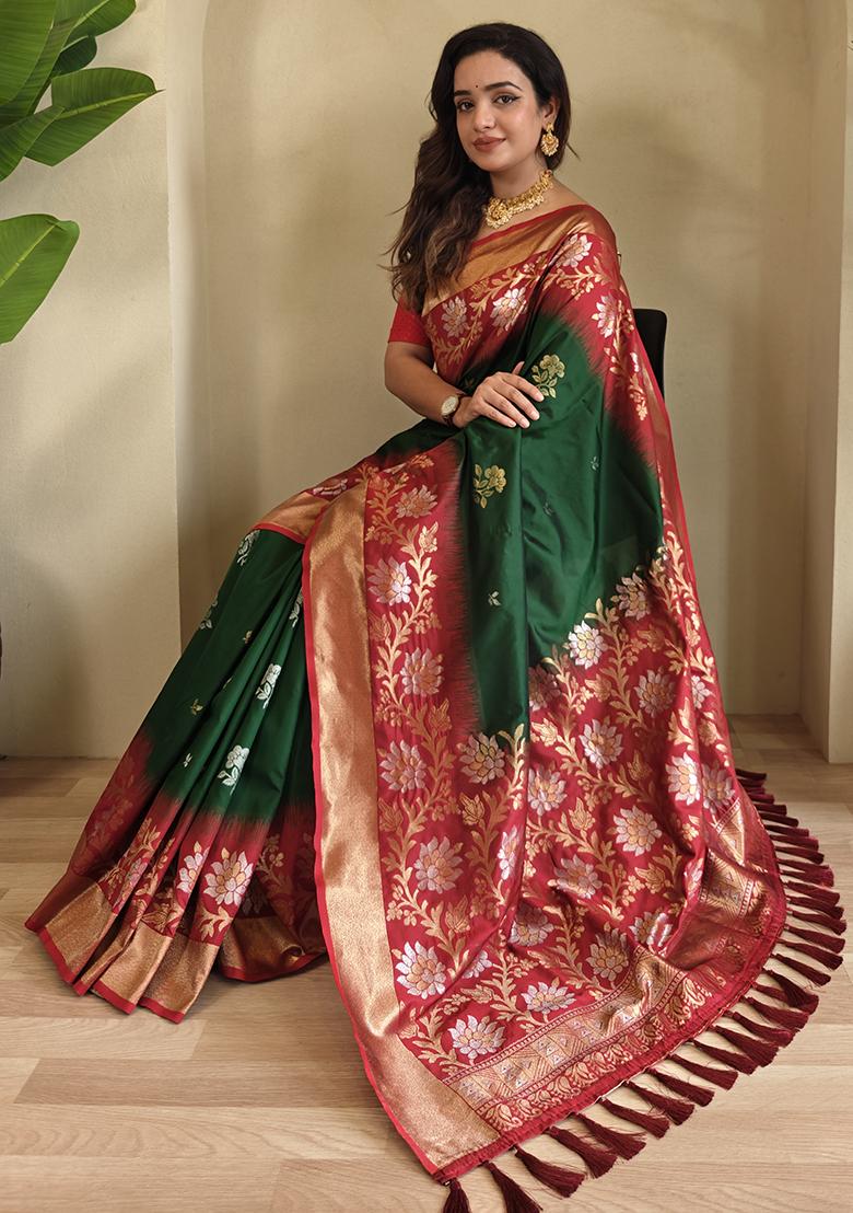 Green Embroidered Soft Silk Saree Set With Blouse