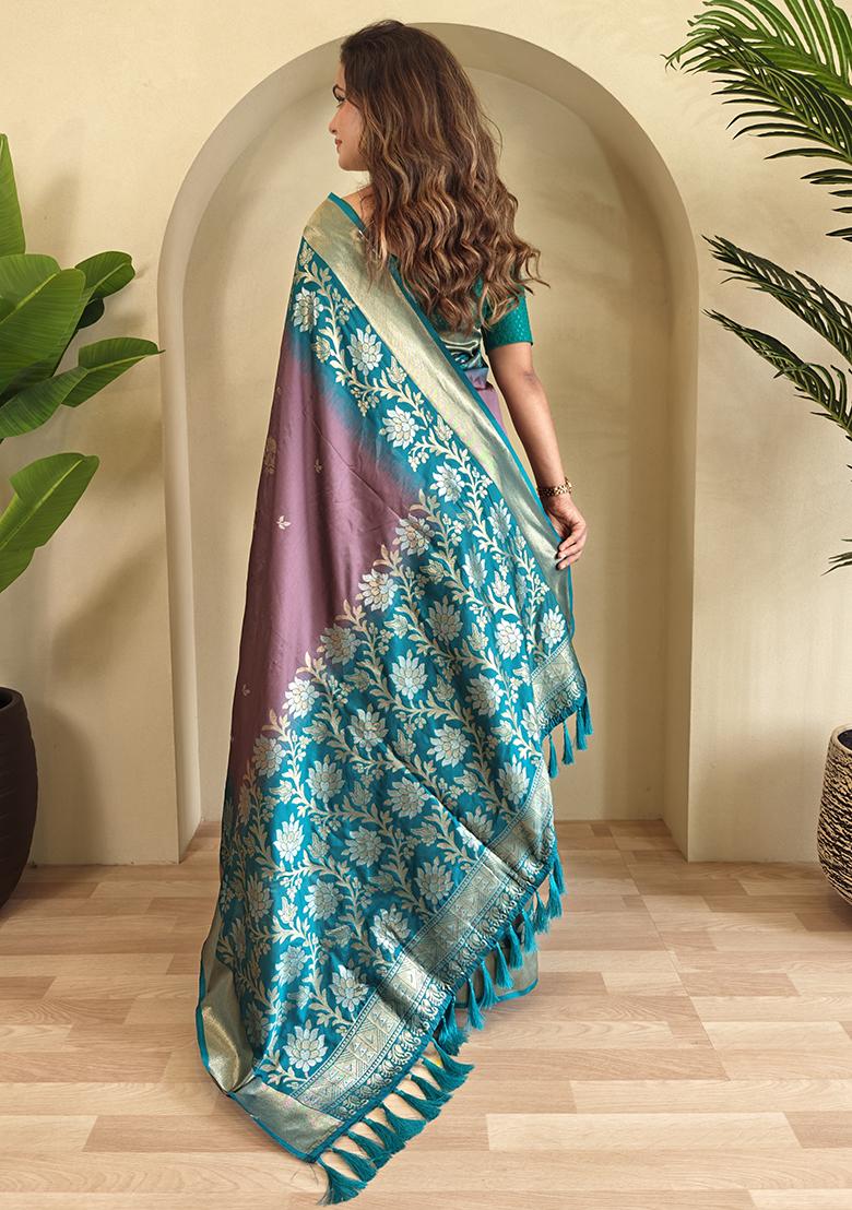 Light Grey Embroidered Soft Silk Saree Set With Blouse