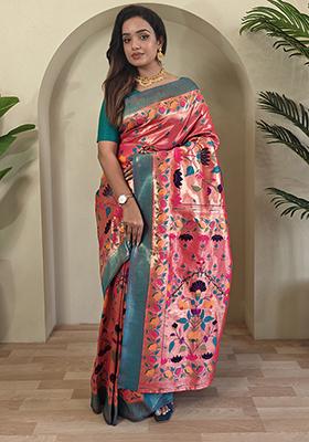 Pink Paithani Weaving Design Saree Silk Saree Set With Blouse