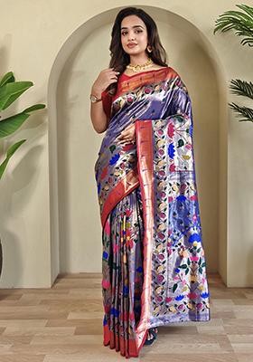 Royal Blue Paithani Weaving Design Saree Silk Saree Set With Blouse