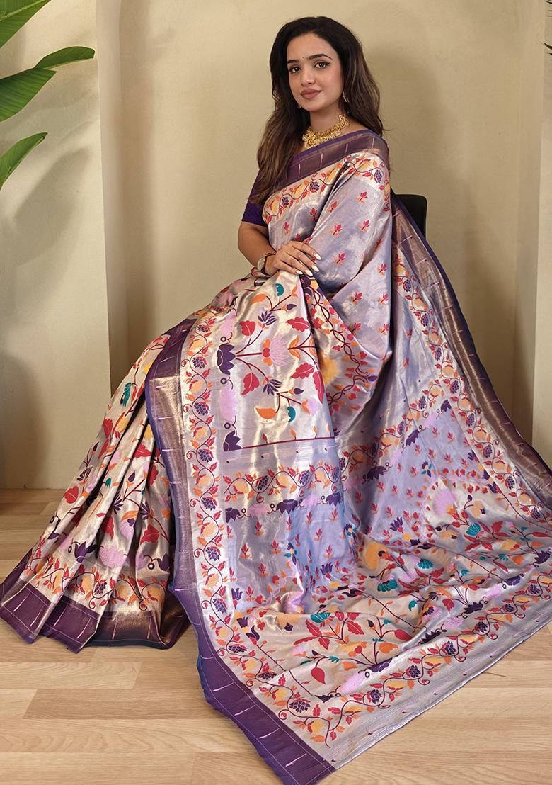Lavender Paithani Weaving Design Saree Silk Saree Set With Blouse