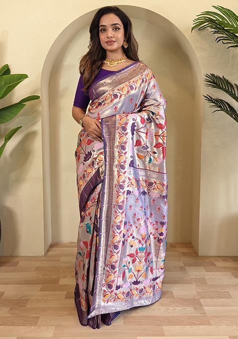 Lavender Paithani Weaving Design Saree Silk Saree Set With Blouse