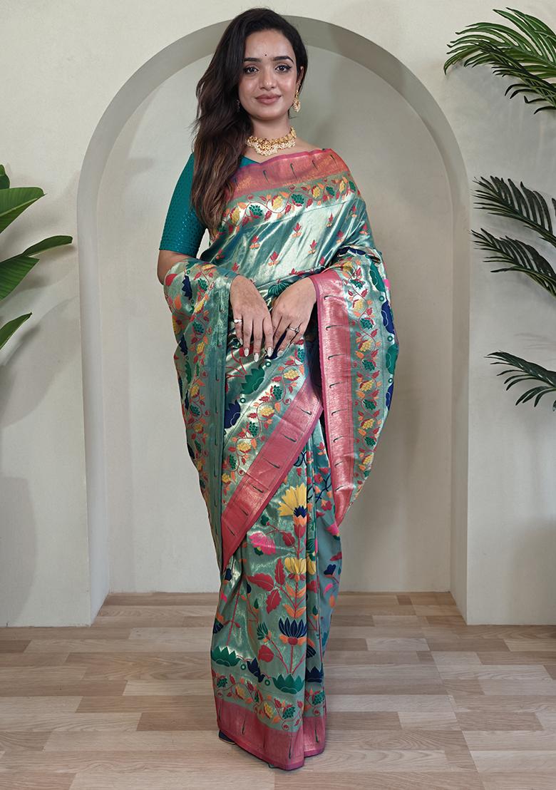 Rama Green Paithani Weaving Design Saree Silk Saree Set With Blouse