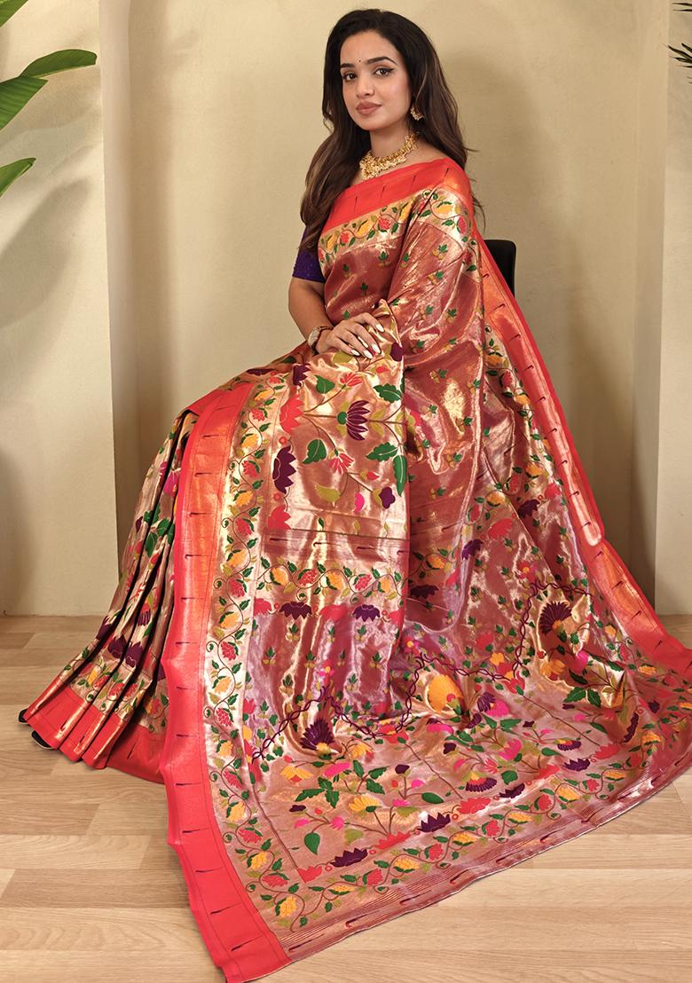 Wine Paithani Weaving Design Saree Silk Saree Set With Blouse